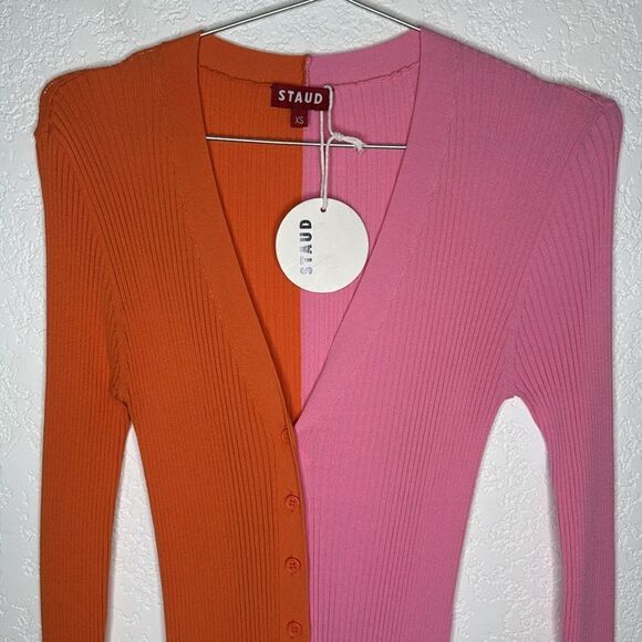 NWT STAUD Shoko Sweater Dress Cardigan Colorblock Pink Orange XS - Picture 4 of 12